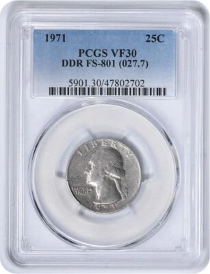 1971 Washington Quarter DDR FS-801 VF30 PCGS - Image 1 of 2