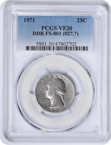 1971 Washington Quarter DDR FS-801 VF30 PCGS Cover