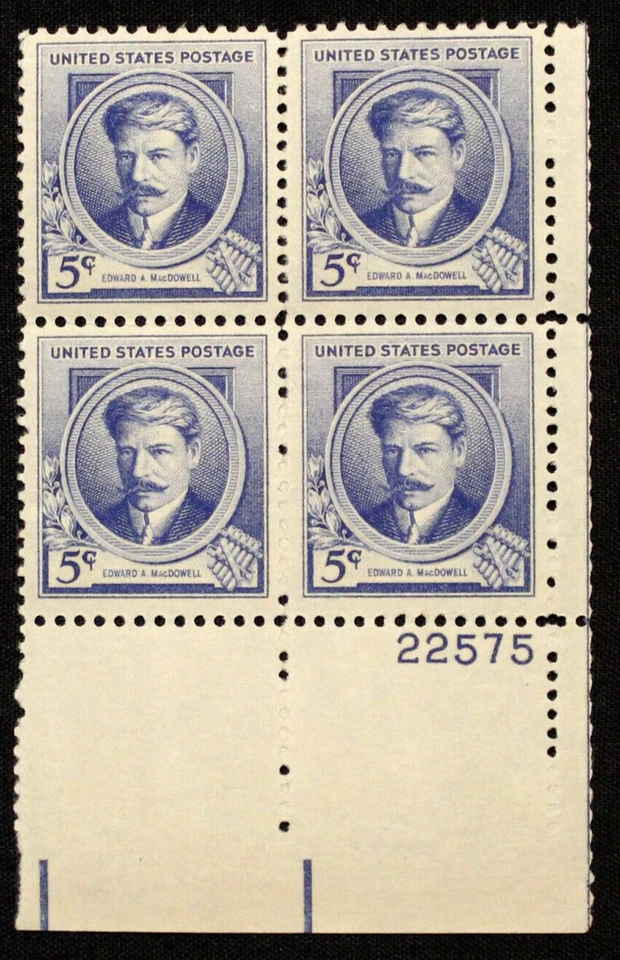 US Plate Block Stamps #882 ~ 1940 5¢ Edward A. MacDowell Famous Americans SP3041 - Image 1 of 1