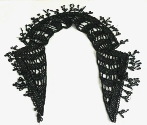 Large Antique Victorian Hand Beaded Collar Adornments Black Fringe Vtg Mourning - Picture 1 of 10