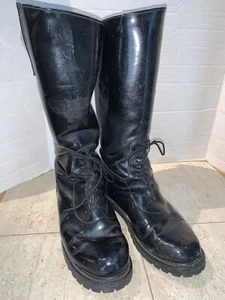 Men's Police Patrol Knee High Black Leather Lace & Buckle Motorcycle Boots 10EE - Bild 1 von 11