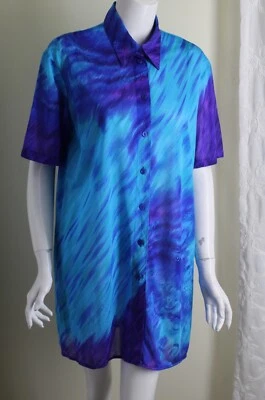 Blusa túnica GOTTEX talla S M Art-to-Wear azul rayón salvaje camisa encubrimiento Foto 1 de 4