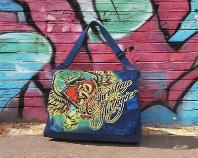 Bolso de Viaje de Colección Christian Audigier Azul VIF Mensajero Lona Unisex Resistente Y2K Foto 1 de 4