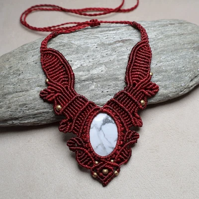 Handmade Natural Wild Buffalo Turquoise Bohemian Macrame Choker Crystal Necklace - Image 1 of 4