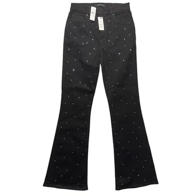 Pantalones de mezclilla negros adornados de tiro alto Ann Taylor The Flare Crystal talla 2 Foto 1 de 4