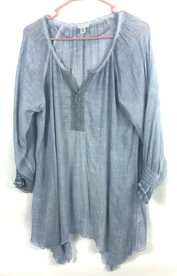 Blusa informal manga 3/4 con acento de encaje azul claro cuello redondo Spense para mujer talla L Foto 1 de 4