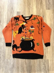 VINTAGE Marisa Christina Handstrick Halloween Pullover Medium M Suppe Hexe Katze - Bild 1 von 18