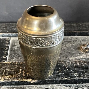 Antique German Art Nouveau Small Hammered Brass Nice Design Vase 1920s 4.75" - Picture 1 of 10