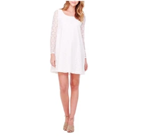 Ingrid & Isabel Dot Lace Long Sleeve Swing Maternity Dress White Medium C07 - Picture 1 of 9