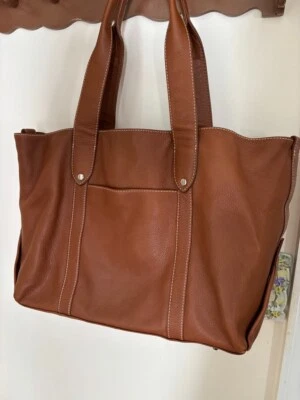 Bolso de mano grande de cuero Fossil Lauren de lona Bolso de mano Cuero granulado coñac Foto 1 de 4