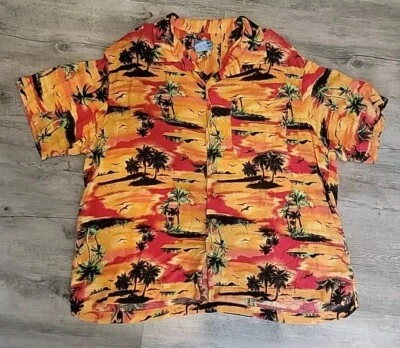 Camisa Hawaiana TropiCool Para Hombres 2XL Naranja Floral Manga Corta Botón Rayón Foto 1 de 4