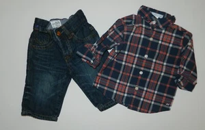 Pantalones de mezclilla Baby Gap 1969 niño + camisa a cuadros JANIE y JACK OUTFIT* 3 6 meses - Imagen 1 de 5