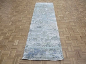 3 x 9'7 Runner Hand Knotted Fine Modern Abstract Oriental Rug With Silk G15404 - Picture 1 of 12