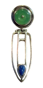 JADEITE Lapis STERLING Pendant ANTIQUE - Aesthetic Movement - Picture 1 of 6