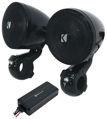2) Kicker 47PSMB32 3" 100w PSM Motorcycle/ATV Handlebar Speakers + Bluetooth Amp - Image 1 of 4