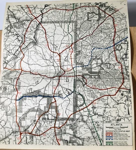 Vintage Retro 1969 Atlanta GA Interstate Status Map Construction Cobb Fulton - Picture 1 of 4