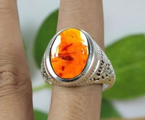 Natural Baltic Amber Gemstone Solid 925 Sterling Silver Huge Men's Unisex Ring - Picture 1 of 12