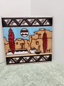 Earthtones Ceramic Tile Trivet Native American House Home 1990 - Picture 1 of 4
