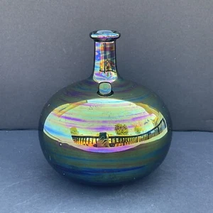 Reflections by Shafford Round Black Iridescent Bud Vase Vtg 1985 Made In Japan - Picture 1 of 4