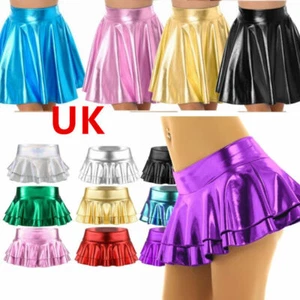 AU Women's Mini Skater Skirt Shiny Metallic Flared Pleated High Waisted Pleated - Picture 1 of 144