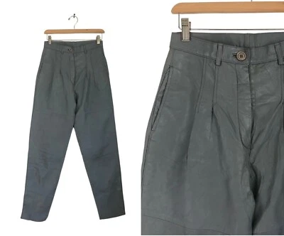 Vintage Gray Leather Pants Womens High Waist 1990s Genuine Leather Size Small  - Image 1 of 4