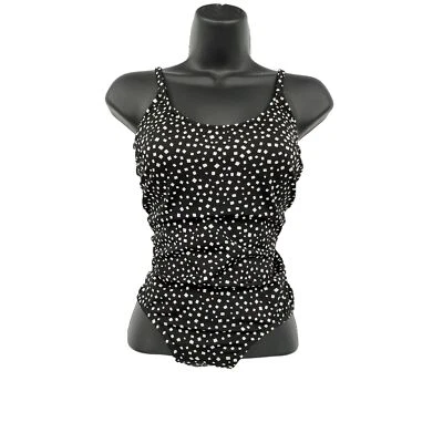 Vintage 70 Maxine of Hollywood Black One Piece White Squares Made in USA Sz 10 - Image 1 of 4