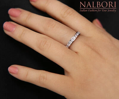 anello argento 925 eternity zirconi bianchi brillanti 2 mm fede binario fedina - Immagine 1 di 4