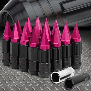 SPIKY CAP PINK STEEL SPLINE STYLE 16 RIM LUG+4 LOCK NUT+KEY M12X1.5 22MMx75MM - Picture 1 of 5
