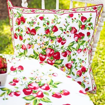 Funda Cojín Cesta Fresa April Cornell 20 x 20 Blanco Rojo Rosa Verde Foto 1 de 4