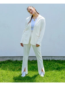 DANIELLE BERNSTEIN Women's Ivory Straight Leg Pants W/ Slit Size 4 NEW - Picture 1 of 3