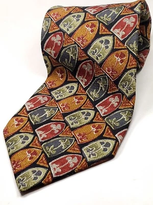 Corbata HUNGRÍA Vintage Hecha en ITALIA 100% Seda Negra Verde Roja Naranja Dorada NUEVA Foto 1 de 4