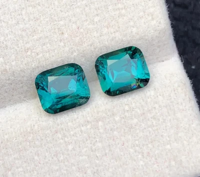 天然海洋蓝色碧玺一对,翡翠切割,手工刻面 — 第 1/4 张图片