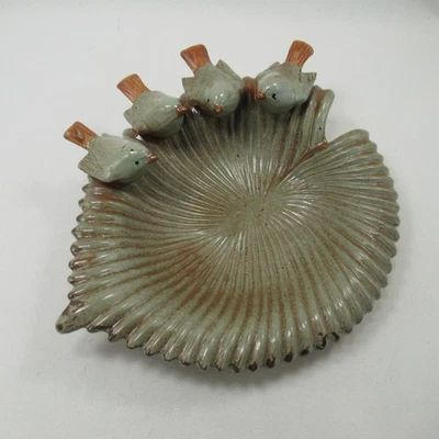 Ceramic Pottery Leaf Dish with 4 Birds 9" - Image 1 of 4