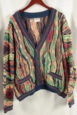 Cardigã suéter vintage Coogi masculino multicolorido algodão mercerizado tamanho GRANDE - Imagem 1 de 4