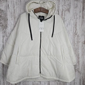 NWT ZARA Puffer Puffy Cape Poncho Jacket Hooded Zip Packable Insulated Medium - Picture 1 of 15