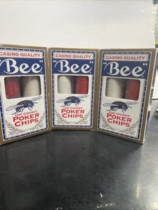 Vintage Clay Poker Chips - BEE Premium Casino Quality Set Of 3 - Red White Blue - Picture 1 of 1