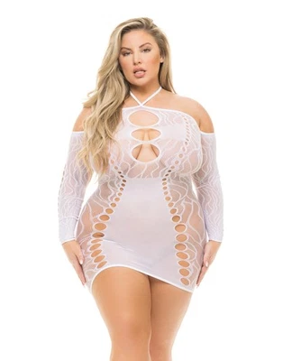 Pink Lipstick Plus Queen Animal Inside Dress Bodystocking White - Image 1 of 2