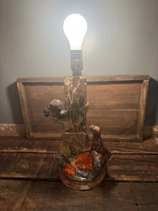 Vintage Keramik Jagdszene Tischlampe getestet funktioniert***2 Chips siehe Bilder*** - Bild 1 von 7