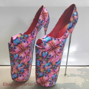 Sexy zapatos de salón florales de club nocturno con plataforma de tacón de aguja muy alto de 30 cm para mujer - Imagen 1 de 12