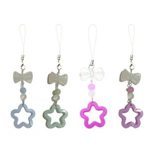 Eye Catching Phone Strap Bowknot Phone Lanyard Keychain Y2k Beaded Phone Charm - Photo 1 sur 10