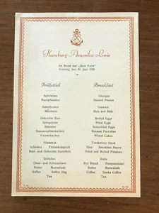 1929 SS New York Breakfast Menu - Hamburg-America Line HAPAG - Picture 1 of 1