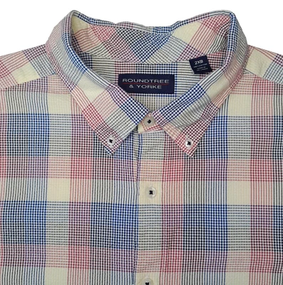 Camisa de manga corta Roundtree & Yorke para hombre GRANDE 2XB Multicor Check Seersucker Foto 1 de 4