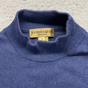 Tricots St Raphael Pullover Sweater Mens Large Blue Mock Neck Cotton Blend Italy - Picture 1 of 12