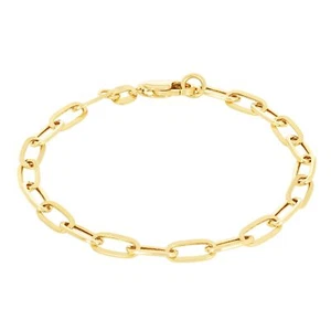 14k Yellow Gold 4mm Paperclip Chain Rolo Elongated Link Cable Bracelet Womens 7" - Picture 1 of 10