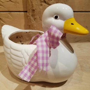 Cinta de cuello a cuadros púrpura pájaro cerámica pato jardinero ganso blanco 5,5"- granero elegante - Imagen 1 de 12