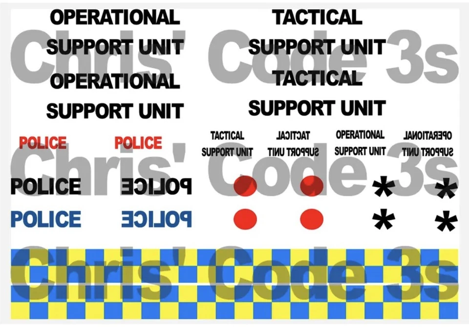 Code 3 Adhesive Vinyl Decals Greenlight 1/64 Ford Transit - Police TSU / OSU - Image 1 of 1