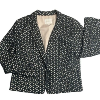 Chaqueta Blazer Ann Taylor LOFT Negra y Beige 100% Algodón Ojales, Talla 10 Usada en Excelente Condición Foto 1 de 4