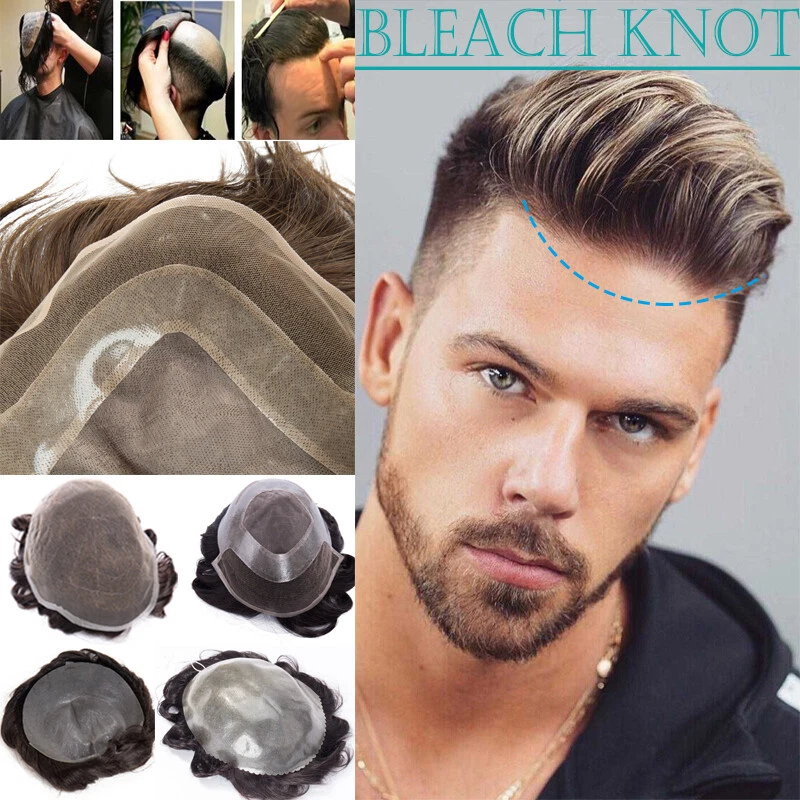 Toupee para hombres 100 % REMY sistema de cabello humano postizos peluca de repuesto piel EE. UU. R Foto 1 de 4