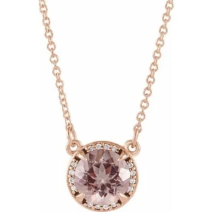 14K Rose 6 mm Natural Morganite & .04 CTW Natural Diamond 16" Necklace - Picture 1 of 2