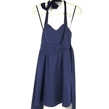 Lauren James Stratton Seersucker Sweetheart Halter Mini Dress Navy Blue Medium